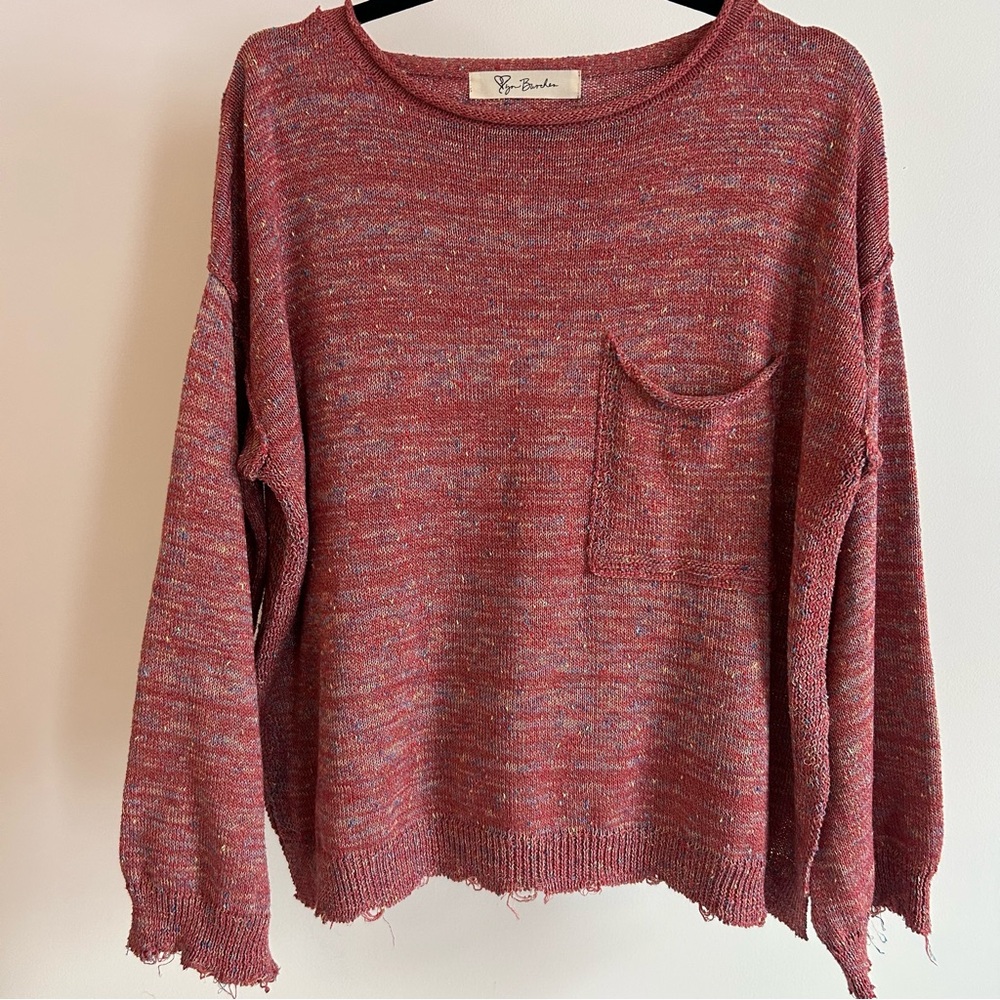 Lyn Burches boutique red distressed‎ sweater S/M